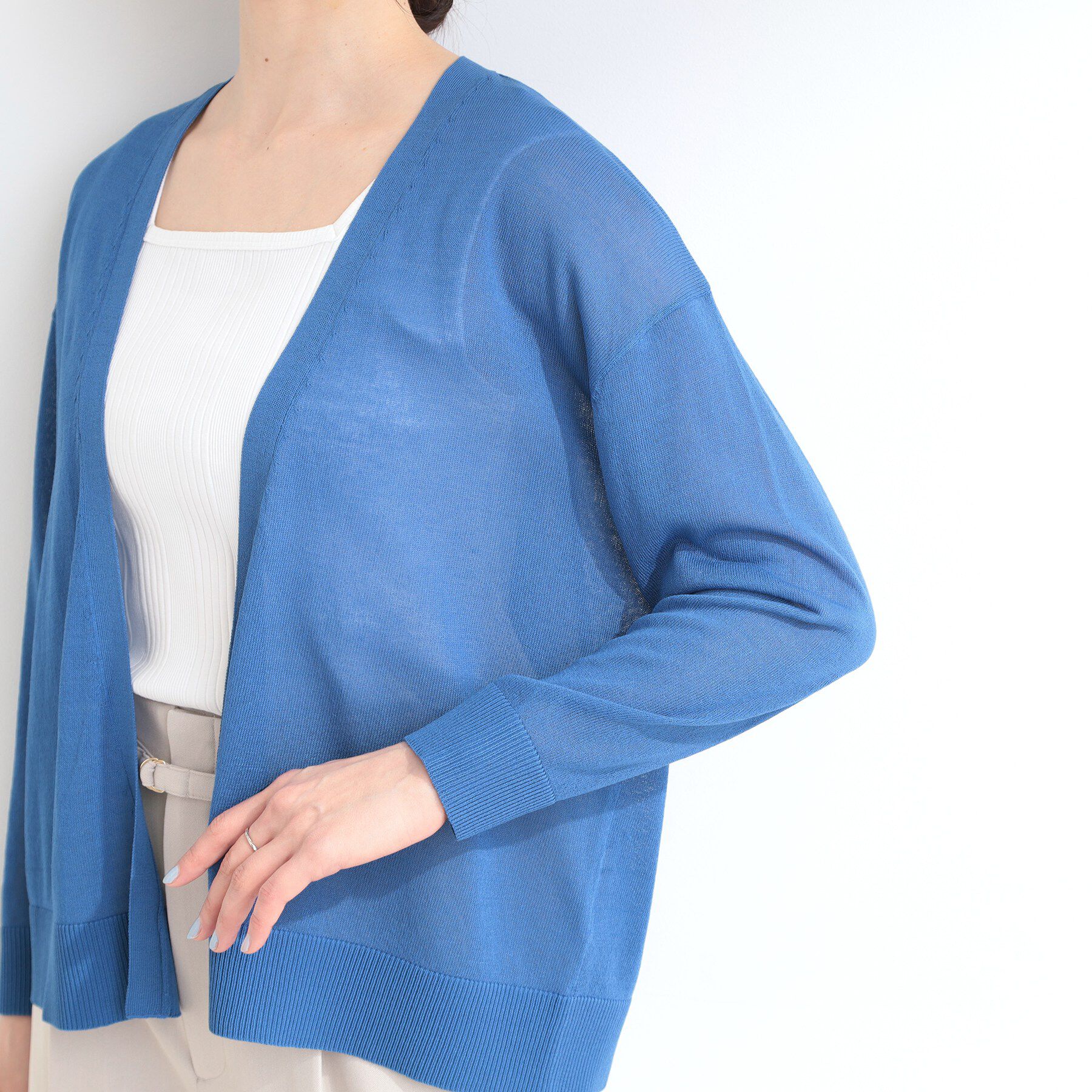SHOO･LA･RUE「【洗濯機可/S-LL】オンにもオフにも マルチに使えるボタンレスカーディガン」|カーディガン|