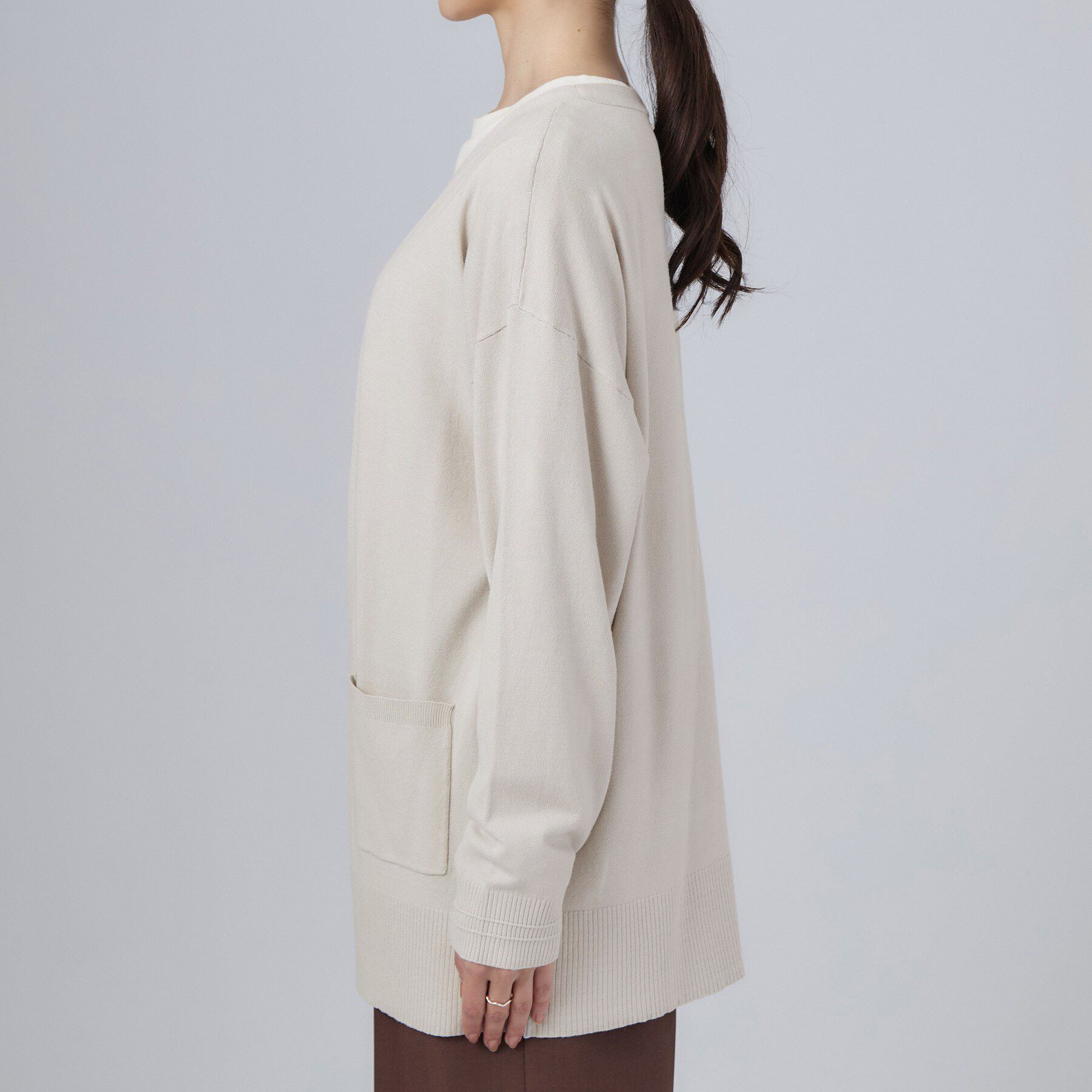 SHOO･LA･RUE「【体型カバー/洗濯機可/ポケット付き】ゆるシルエット もちもち ボタンレスカーディガン」|カーディガン|