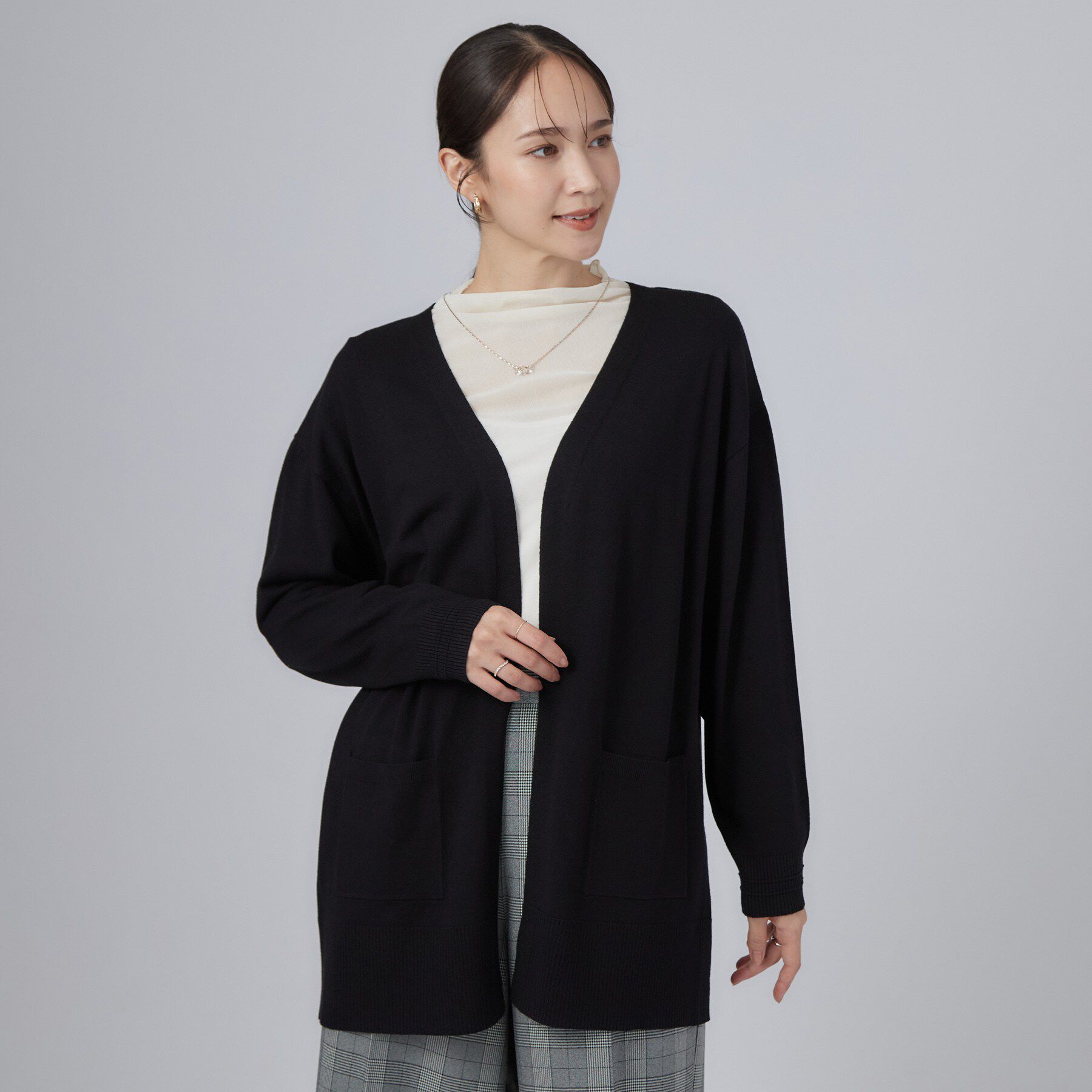 SHOO･LA･RUE「【体型カバー/洗濯機可/ポケット付き】ゆるシルエット もちもち ボタンレスカーディガン」|カーディガン|