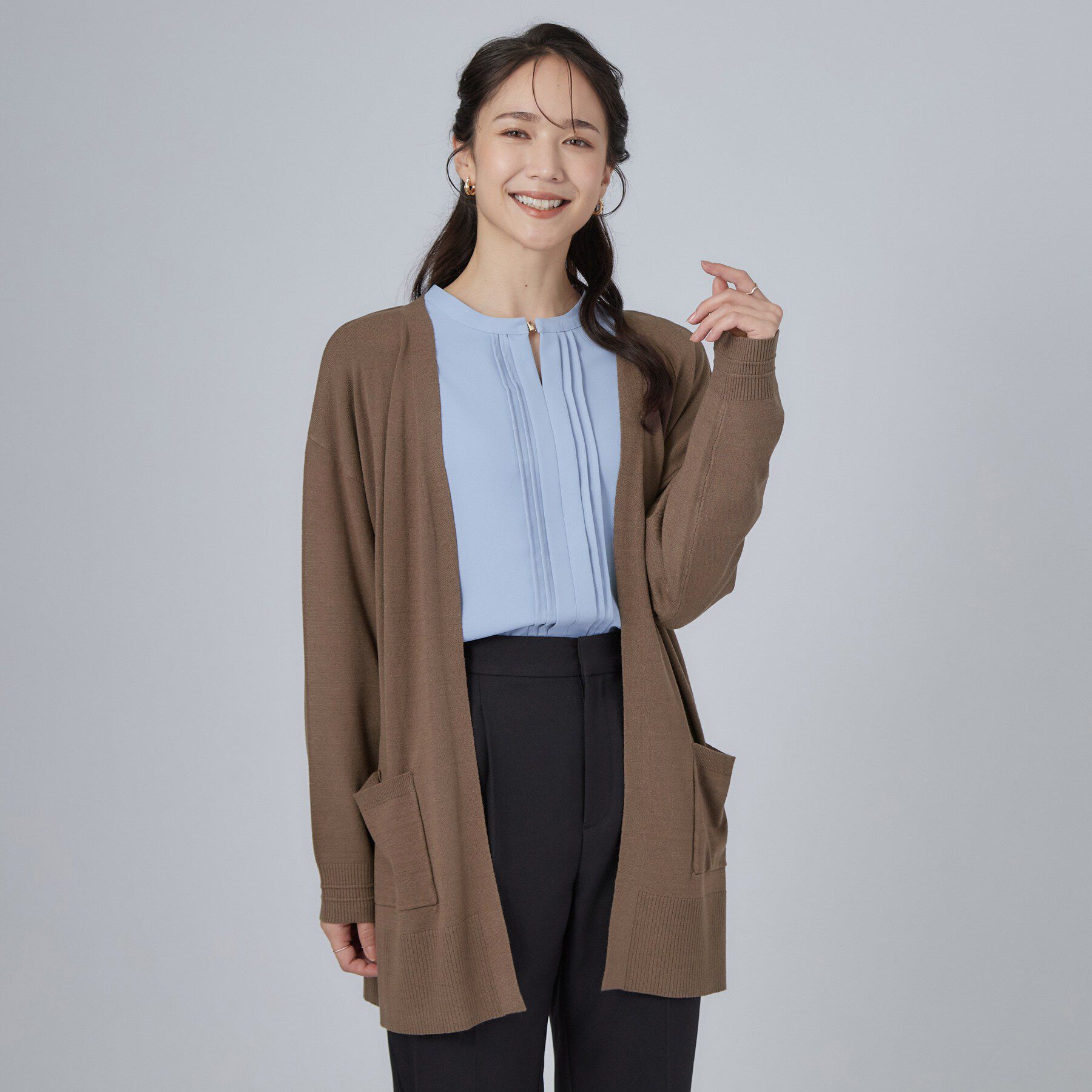 SHOO･LA･RUE「【体型カバー/洗濯機可/ポケット付き】ゆるシルエット もちもち ボタンレスカーディガン」|カーディガン|