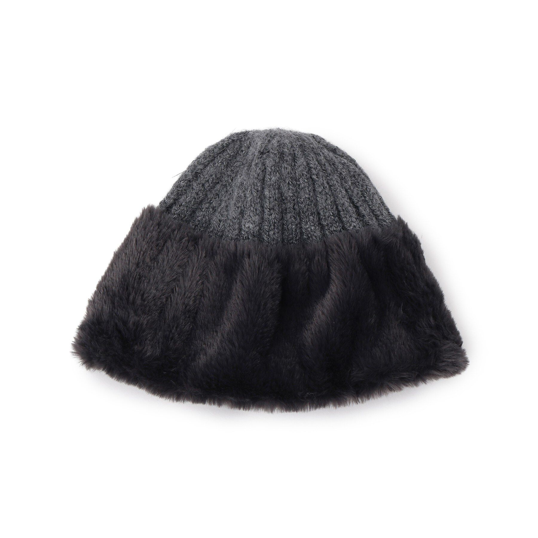 SHOO･LA･RUE「ニット&times;フェイクファーワッチ」|ニット帽|チャコールグレー(0