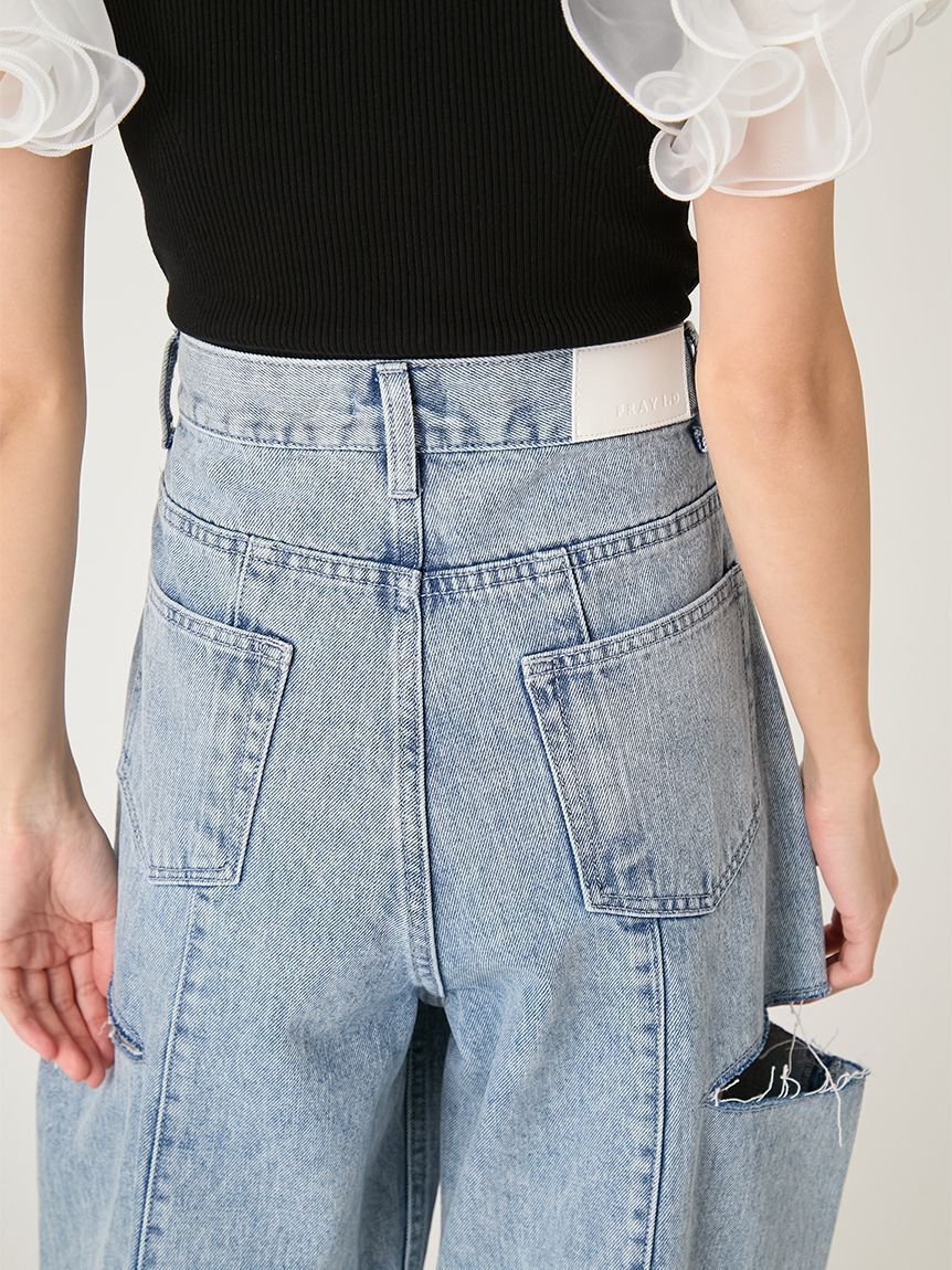 FRAY I.D「【00サイズあり】カットアウトバレルデニムパンツ」|デニム|