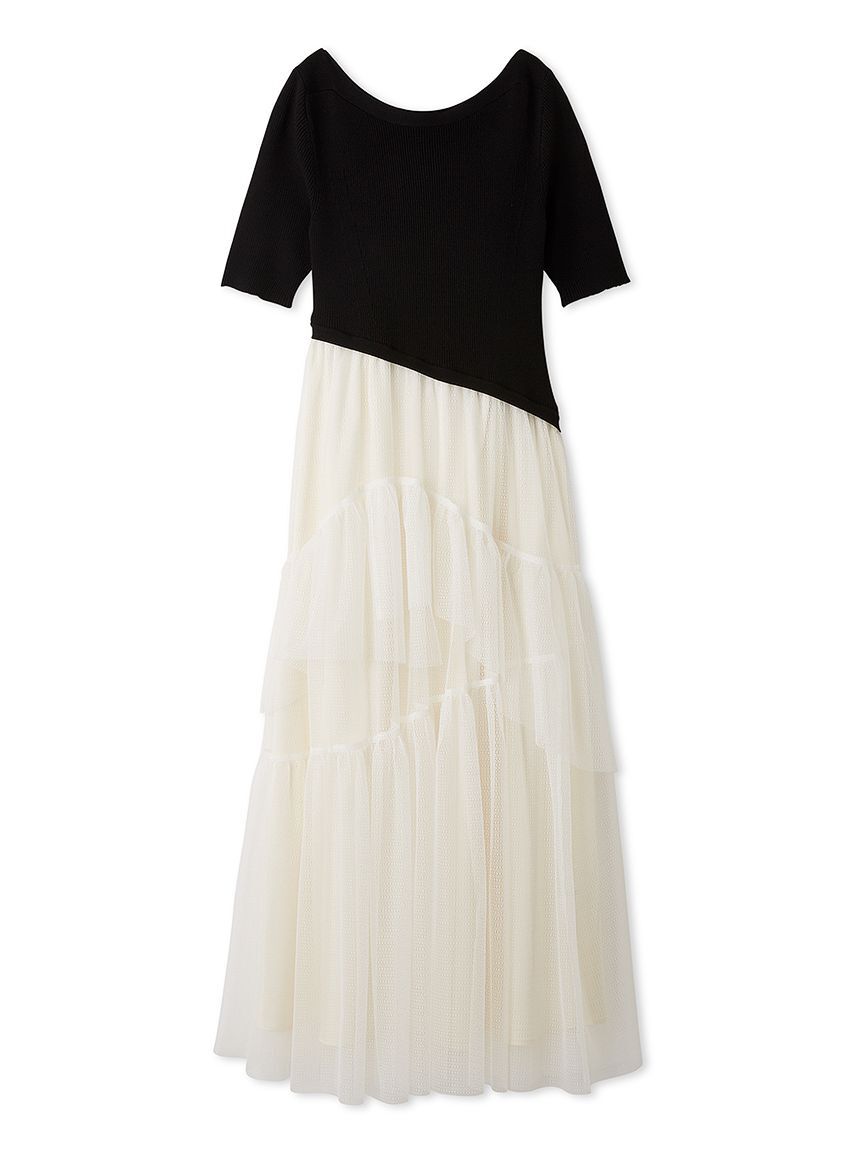 CELFORD「【洗える】ニットドッキングラッフルワンピース」|ワンピース|BLK