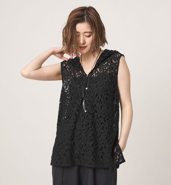 conte「＜conte＞レース フーデッド プルオーバー」|シャツ・ブラウス|BLACK