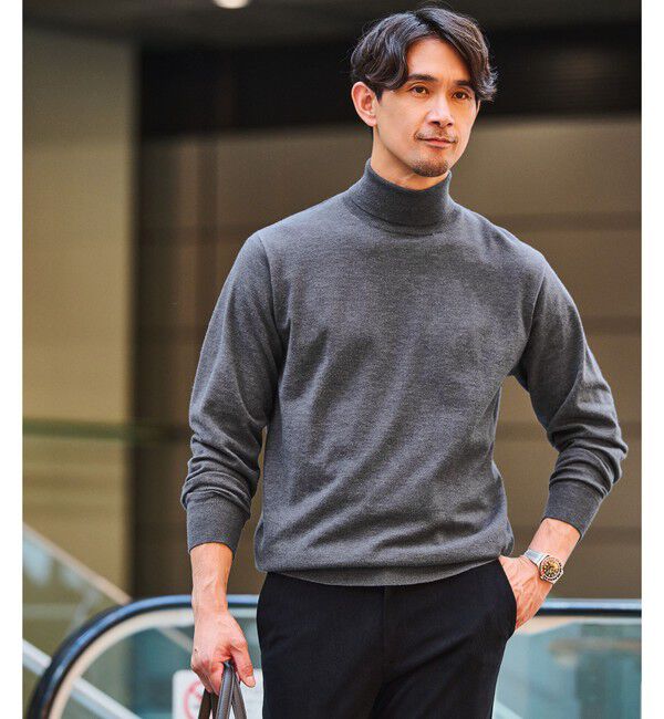 UNITED ARROWS green label relaxing「【WEB限定】JUST fit ハイゲージ ジャケイン タートルネック ニット」|ニット・セーター|DK.GRAY