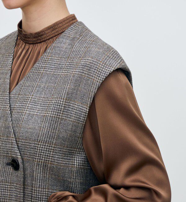 TOMORROWLAND collection「SILK AIR GLEN CHECK ジレワンピース」|ワンピース|