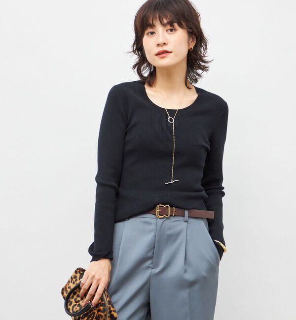 NOLLEY'S sophi「《アンサンブル対応》《手洗い可能》カシミヤ混リブUネックプルオーバー」|ニット・セーター|