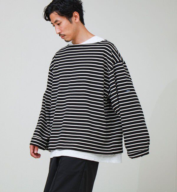 GLOSTER「【ユニセックス】ワイドバスクシャツ ボートネック ボーダー オーバーサイズ」|Tシャツ・カットソー|ブラック系その他