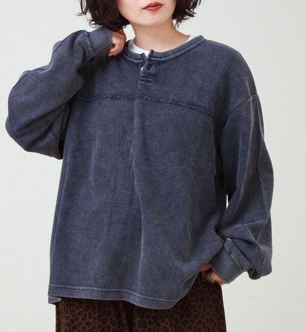 GLOSTER「【ヴィンテージライク】硫化染めワッフル ヘンリーネックロングスリーブTシャツ」|Tシャツ・カットソー|