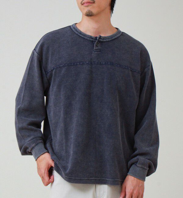 GLOSTER「【ヴィンテージライク】硫化染めワッフル ヘンリーネックロングスリーブTシャツ」|Tシャツ・カットソー|
