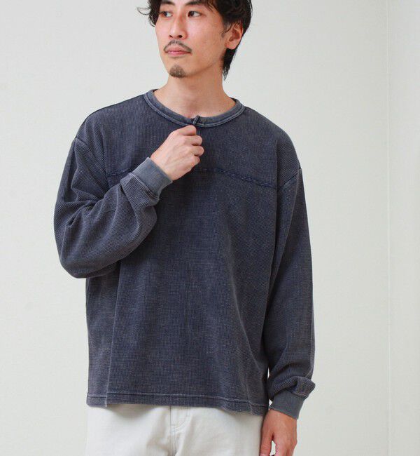 GLOSTER「【ヴィンテージライク】硫化染めワッフル ヘンリーネックロングスリーブTシャツ」|Tシャツ・カットソー|