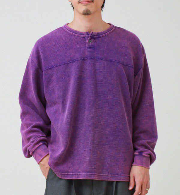 GLOSTER「【ヴィンテージライク】硫化染めワッフル ヘンリーネックロングスリーブTシャツ」|Tシャツ・カットソー|