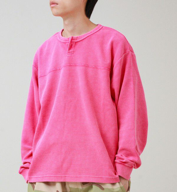 GLOSTER「【ヴィンテージライク】硫化染めワッフル ヘンリーネックロングスリーブTシャツ」|Tシャツ・カットソー|