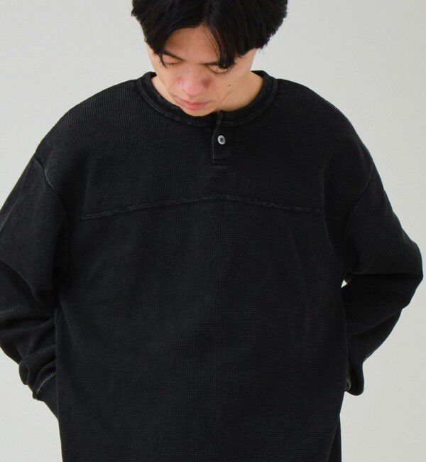 GLOSTER「【ヴィンテージライク】硫化染めワッフル ヘンリーネックロングスリーブTシャツ」|Tシャツ・カットソー|