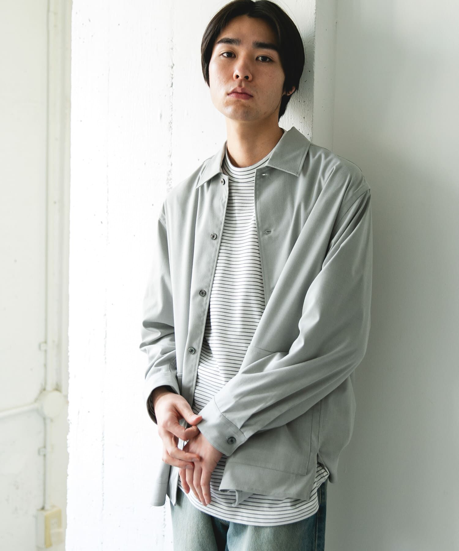 URBAN RESEARCH DOORS「ウールライクシャツジャケット」|ノーカラーコート|