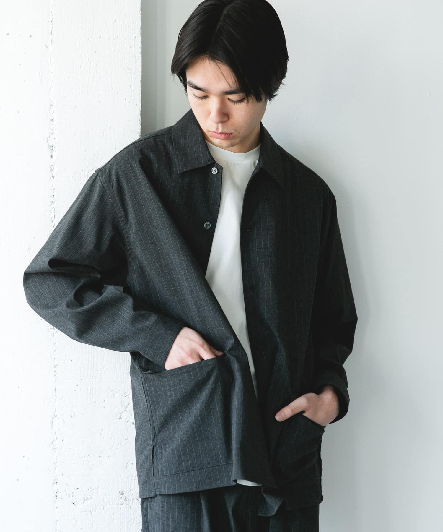 URBAN RESEARCH DOORS「ウールライクシャツジャケット」|ノーカラーコート|