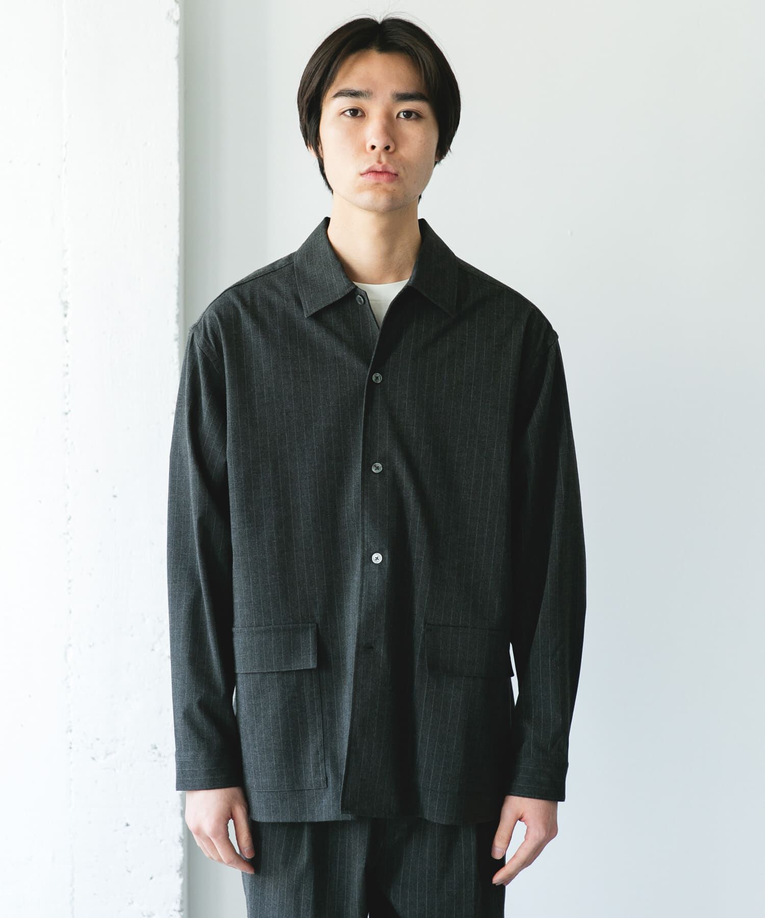 URBAN RESEARCH DOORS「ウールライクシャツジャケット」|ノーカラーコート|