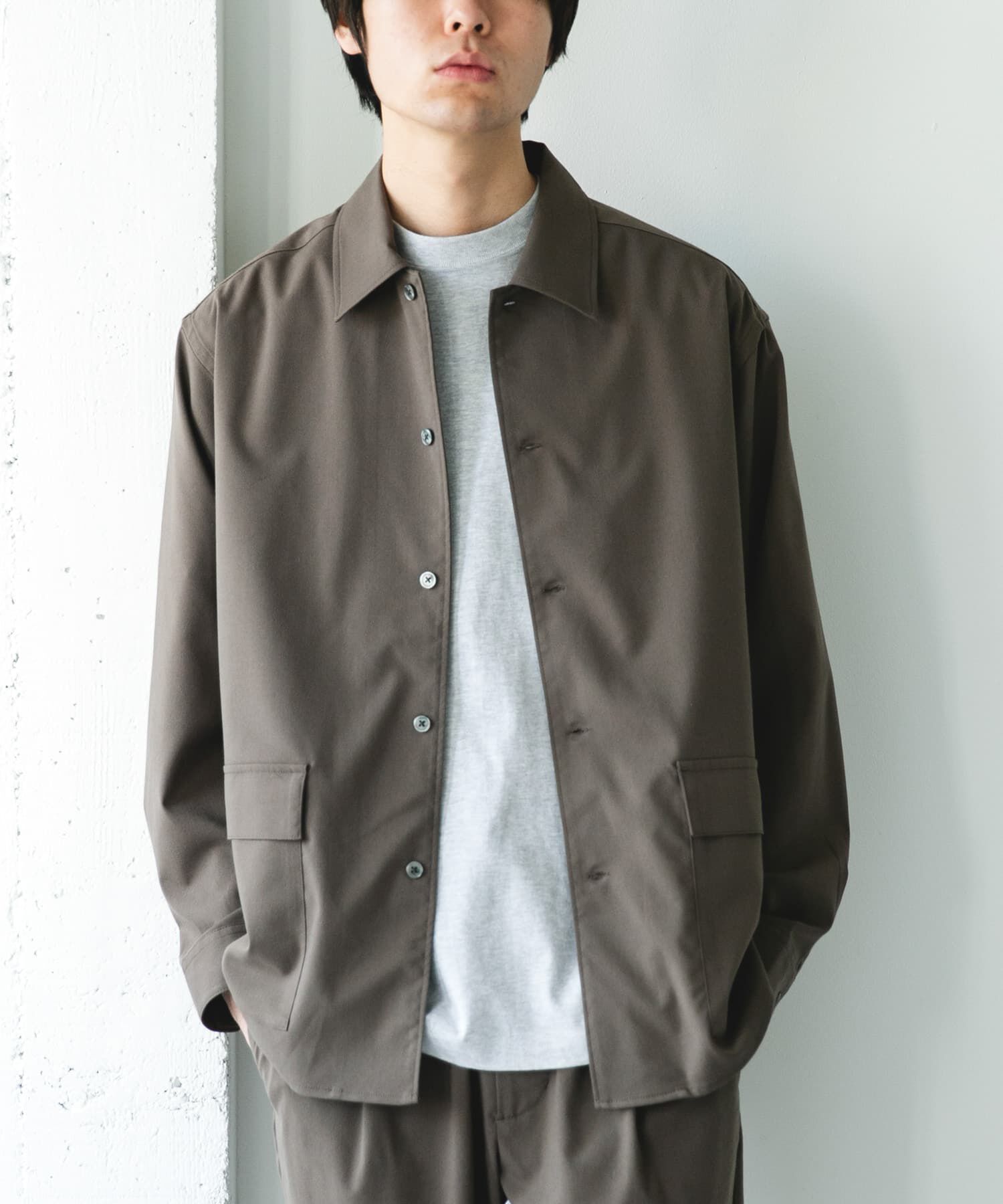 URBAN RESEARCH DOORS「ウールライクシャツジャケット」|ノーカラーコート|