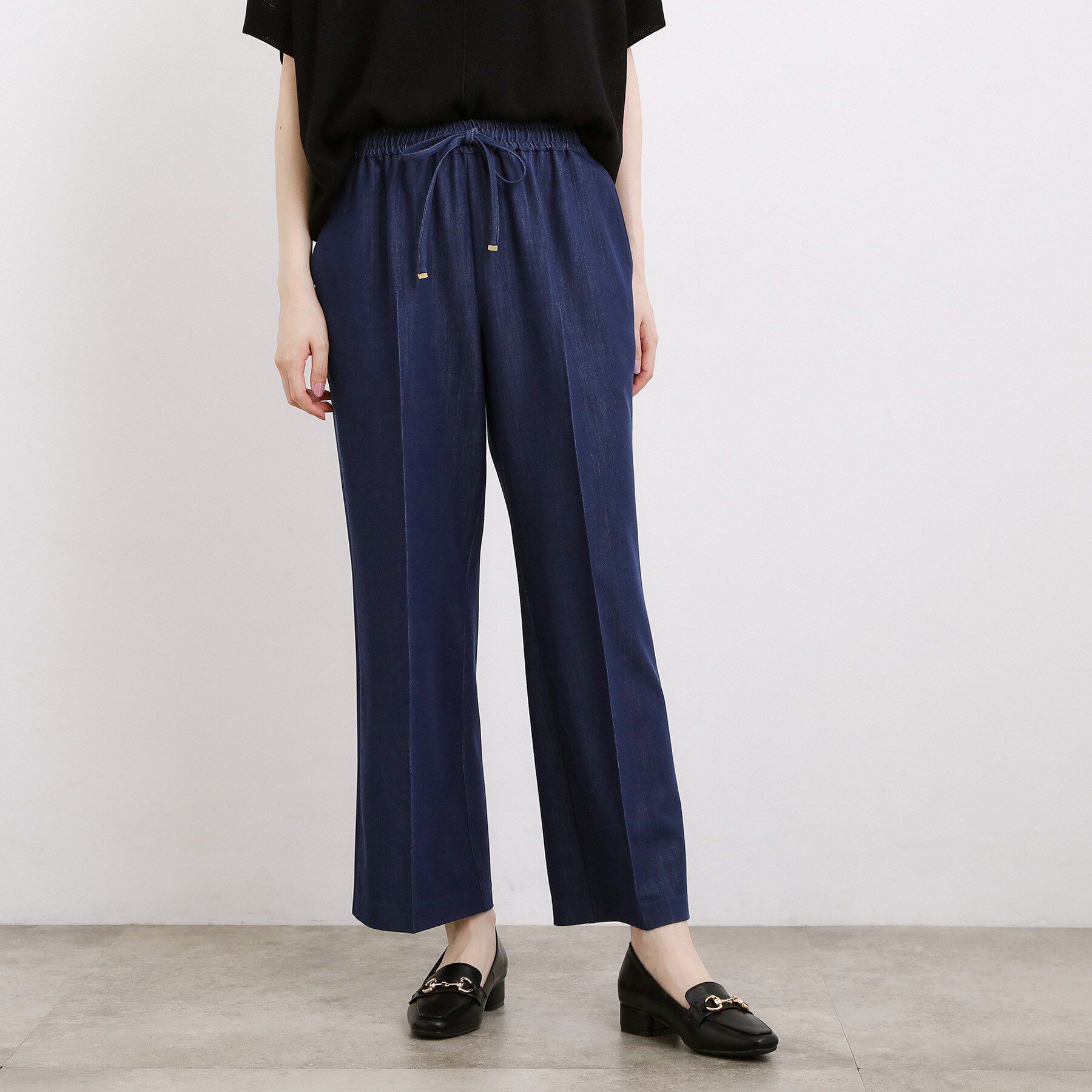 grove「楽ちんできれい見え デニムライクストレッチドロストパンツ」|その他|ネイビー(094)