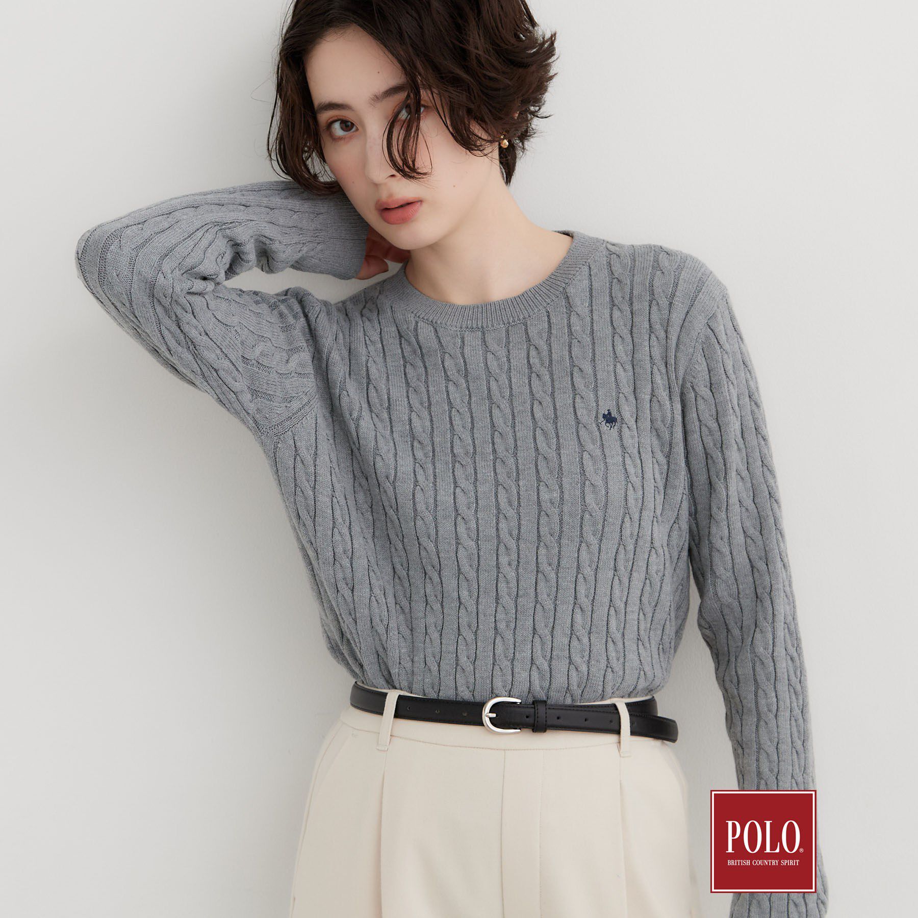 THE SHOP TK「POLO BCS/ケーブルニット」|ニット・セーター|グレー(012)