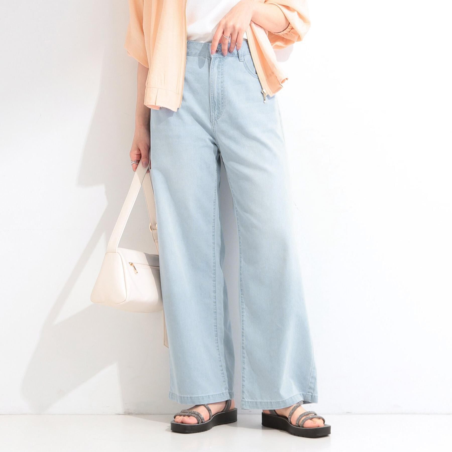SHOO･LA･RUE「【洗濯機可】軽い着ごこちライトオンスデニムワイドパンツ」|その他|サックスブルー(09