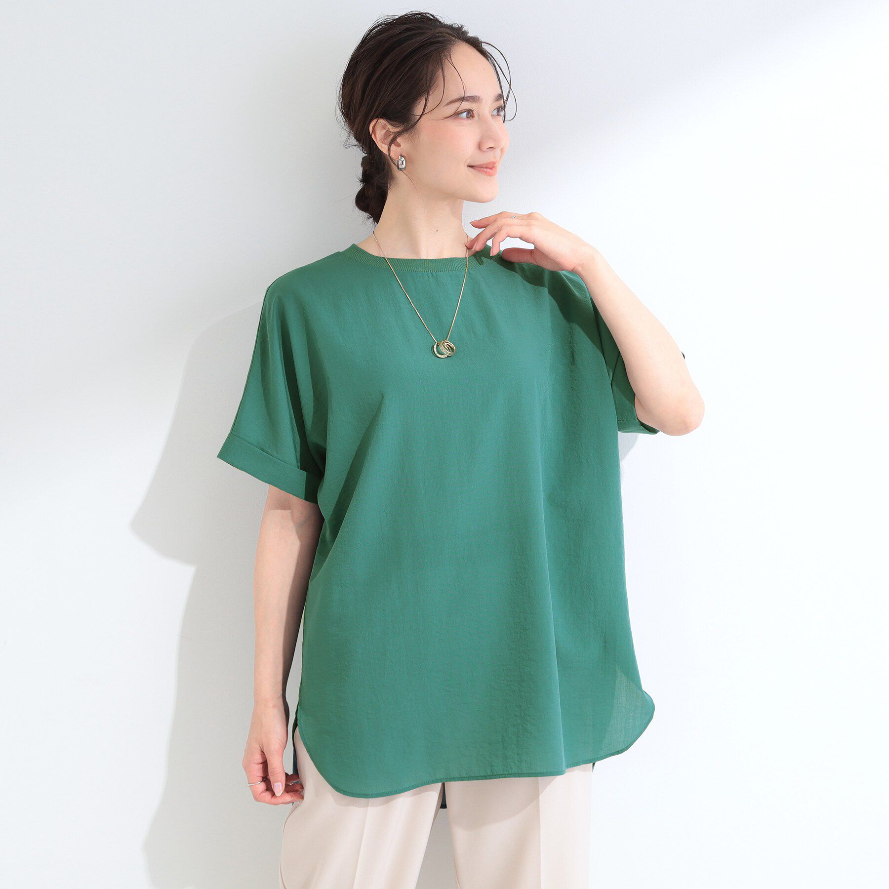 SHOO･LA･RUE「【着丈選べる/体型カバー】洗濯後しわになりにくい さらっと快適ドルマントップス」|シャツ・ブラウス|