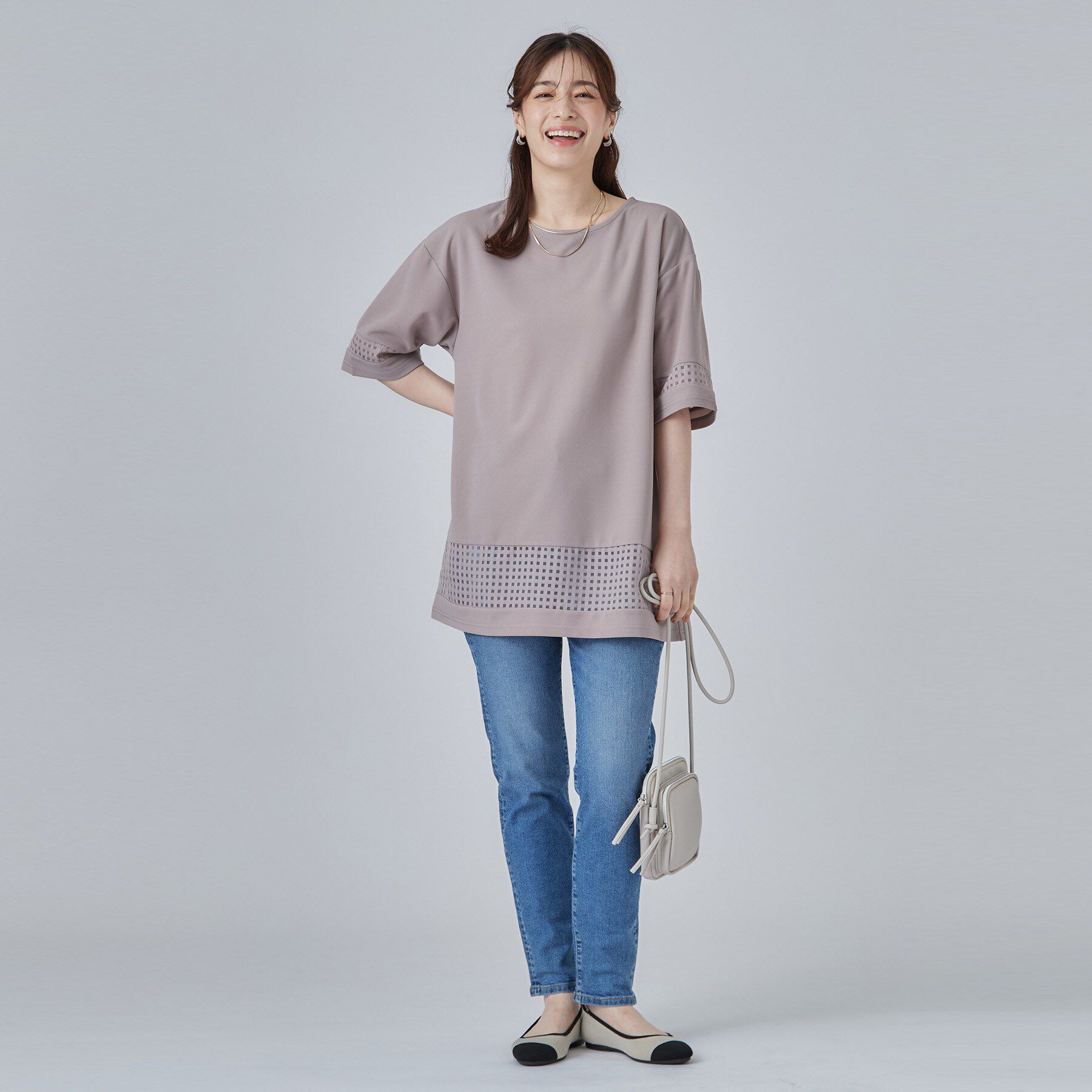 SHOO･LA･RUE「【S-LL/洗濯機可】上品に体型カバー 大人のチェックチュニック」|チュニック|