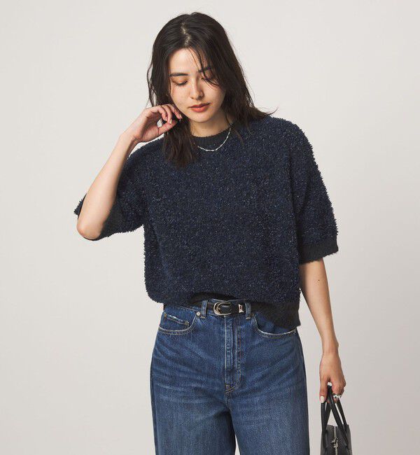 UNITED ARROWS green label relaxing「リボンヤーン ハーフスリーブ ニット プルオーバー」|ニット・セーター|