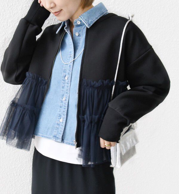 SHIPS for women「【WEB限定】 〈手洗い可能〉ダンボール &times; チュール ジップ 羽織」|その他|