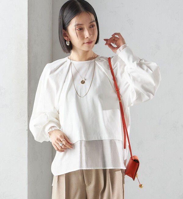 SHIPS for women「〈手洗い可能〉シアー コンビ タック プルオーバー」|Tシャツ・カットソー|