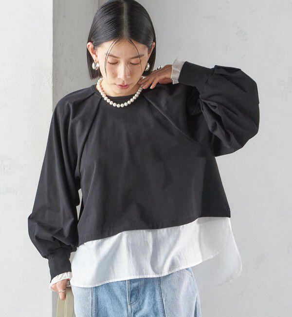 SHIPS for women「〈手洗い可能〉シアー コンビ タック プルオーバー」|Tシャツ・カットソー|