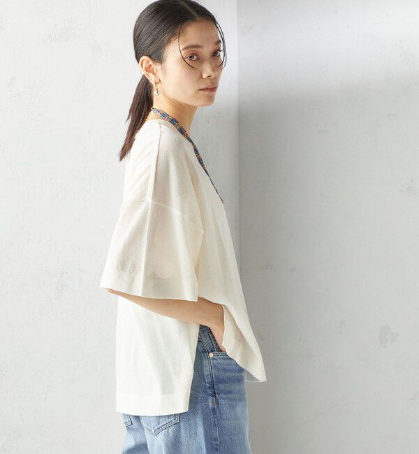 SHIPS for women「〈手洗い可能〉18G フィルミーコットン ワイド ショート スリーブ プルオーバー」|ニット・セーター|