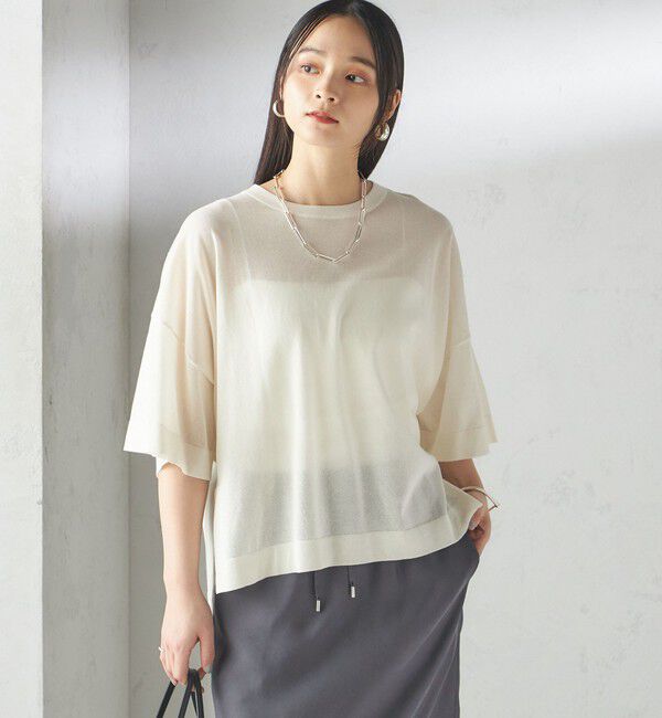 SHIPS for women「〈手洗い可能〉18G フィルミーコットン ワイド ショート スリーブ プルオーバー」|ニット・セーター|