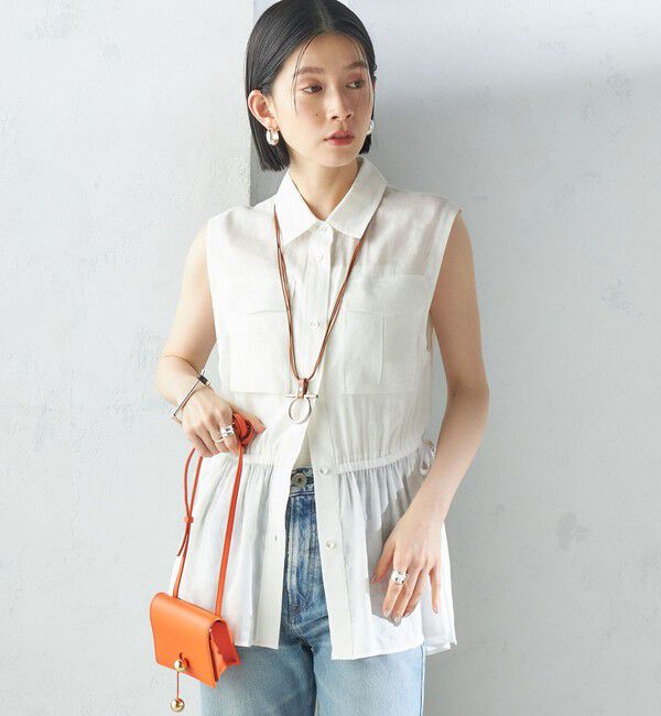 SHIPS for women「〈手洗い可能〉IMPERIAL LINEN Wポケット ノースリーブ シャツ」|シャツ・ブラウス|