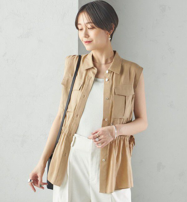 SHIPS for women「〈手洗い可能〉IMPERIAL LINEN Wポケット ノースリーブ シャツ」|シャツ・ブラウス|