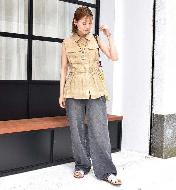 SHIPS for women「〈手洗い可能〉IMPERIAL LINEN Wポケット ノースリーブ シャツ」|シャツ・ブラウス|