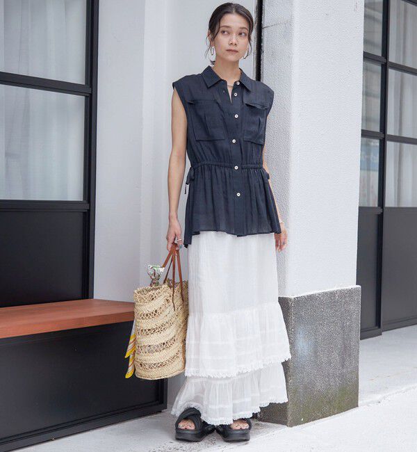 SHIPS for women「〈手洗い可能〉IMPERIAL LINEN Wポケット ノースリーブ シャツ」|シャツ・ブラウス|