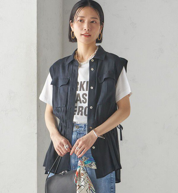 SHIPS for women「〈手洗い可能〉IMPERIAL LINEN Wポケット ノースリーブ シャツ」|シャツ・ブラウス|