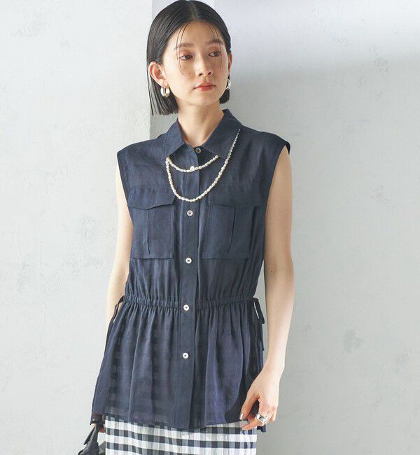 SHIPS for women「〈手洗い可能〉IMPERIAL LINEN Wポケット ノースリーブ シャツ」|シャツ・ブラウス|