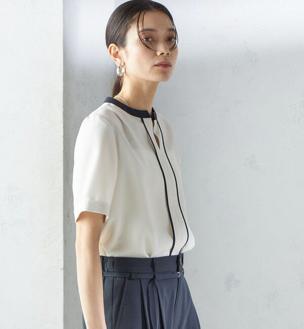 SHIPS for women「〈手洗い可能〉パイピング キーネック 半袖 ブラウス」|シャツ・ブラウス|