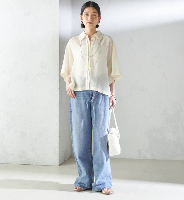 SHIPS for women「〈手洗い可能〉麻調 メッシュ 半袖 ビッグ シャツ」|シャツ・ブラウス|