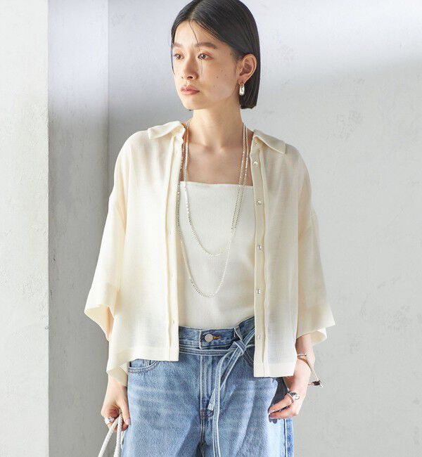 SHIPS for women「〈手洗い可能〉麻調 メッシュ 半袖 ビッグ シャツ」|シャツ・ブラウス|