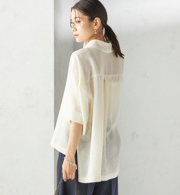 SHIPS for women「〈手洗い可能〉麻調 メッシュ 半袖 ビッグ シャツ」|シャツ・ブラウス|