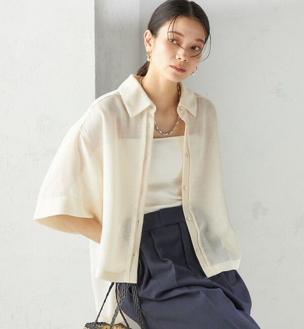SHIPS for women「〈手洗い可能〉麻調 メッシュ 半袖 ビッグ シャツ」|シャツ・ブラウス|