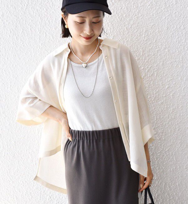 SHIPS for women「〈手洗い可能〉麻調 メッシュ 半袖 ビッグ シャツ」|シャツ・ブラウス|