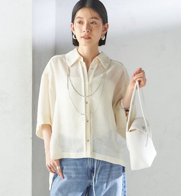 SHIPS for women「〈手洗い可能〉麻調 メッシュ 半袖 ビッグ シャツ」|シャツ・ブラウス|