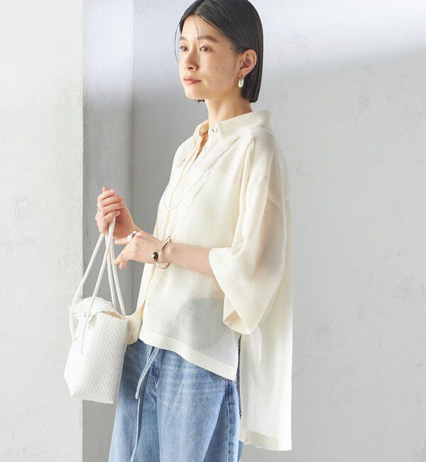 SHIPS for women「〈手洗い可能〉麻調 メッシュ 半袖 ビッグ シャツ」|シャツ・ブラウス|