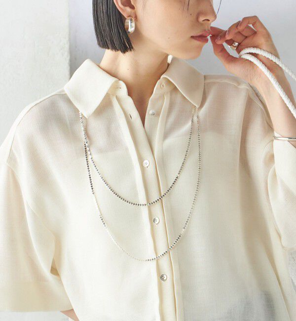SHIPS for women「〈手洗い可能〉麻調 メッシュ 半袖 ビッグ シャツ」|シャツ・ブラウス|