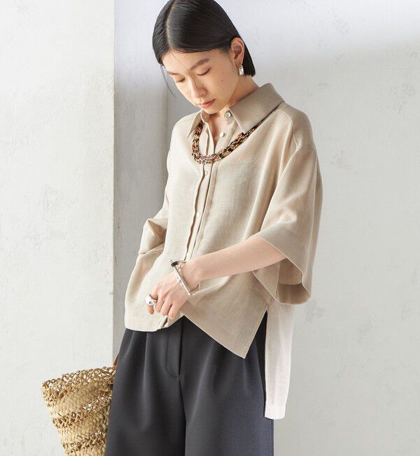 SHIPS for women「〈手洗い可能〉麻調 メッシュ 半袖 ビッグ シャツ」|シャツ・ブラウス|