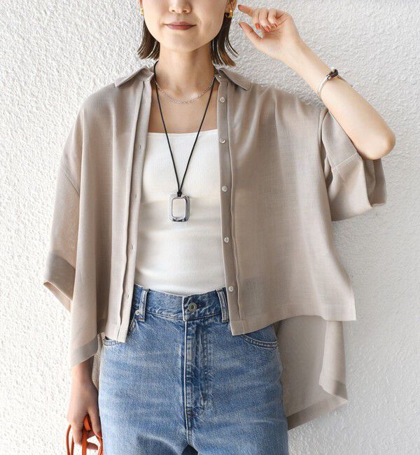 SHIPS for women「〈手洗い可能〉麻調 メッシュ 半袖 ビッグ シャツ」|シャツ・ブラウス|